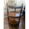 Image 2 : Three Tier Wood & Glass Side Table, Floral Upholstered Stool w Metal Legs & Wood Sewing Kit w Suppli