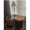 Image 1 : Mid Century Modern Hexagonal Table w Storage, Wood & Glass End Table & Metal Floor Lamp