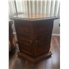 Image 2 : Mid Century Modern Hexagonal Table w Storage, Wood & Glass End Table & Metal Floor Lamp