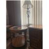 Image 4 : Mid Century Modern Hexagonal Table w Storage, Wood & Glass End Table & Metal Floor Lamp