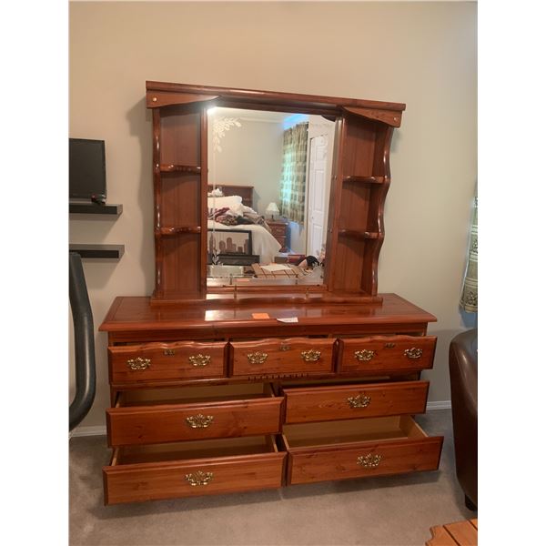 Lovely 7 Drawer Wood Dresser w Floral Décor Matching Mirror
