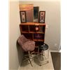 Image 1 : Wood Shelving Unit w Seven Compartment, Two Cat Pictures & Stool (requires reupholster)