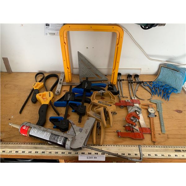 Empire No.320 Bubble Stick, 2 Master Grips, Mini Bar Clamp 6", 2 Handi-Clamps 4", Right Angle Ruler,