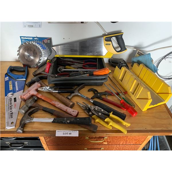 Banana Knife, Assortment Of Hammers, Pliers, Saws, Screw Drivers, Saw Blades, Wire Crimps & Pivot Wr