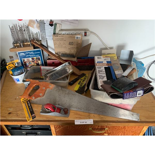 Large Carpenters Square, Assortment of Sand Paper, Box of Rags, Water Proof Drywall Screen, Pull Cor