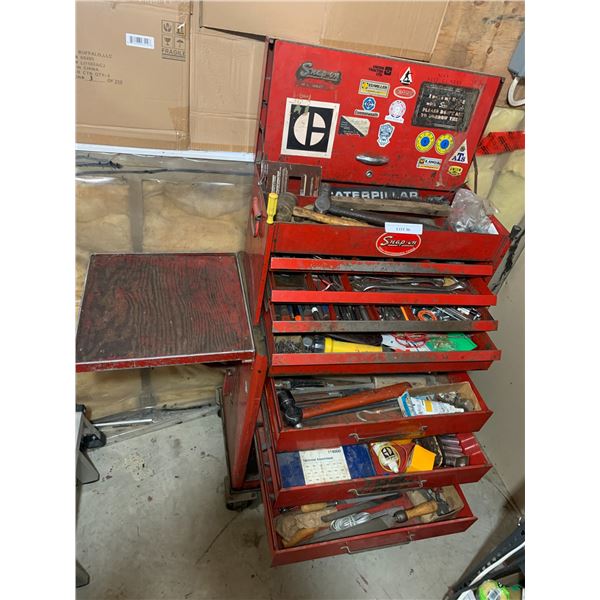 Complete Snap-On Tool Box w Fold-able Side Table, Brass Mallet, Ball-Peen Hammer, Wire Brush, Asst o