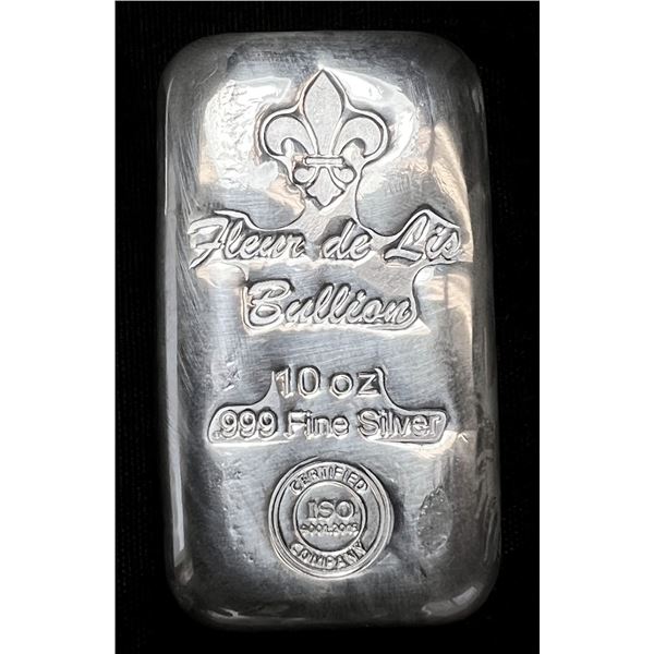(1) 10 ozt .999 Fine Silver Fleur De Lis Bullion Bar