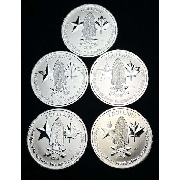 (5) 2015 Canada $2 First Special Service Force 1/2 ozt .9999 Silver