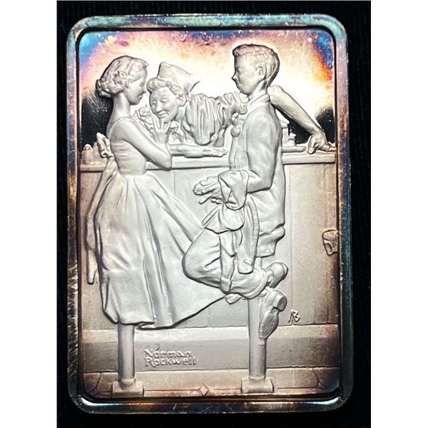 Spot Light Rainbow Toning "After The Prom" 1957 Norman Rockwell Proof 1 ozt .999 Silver Bar