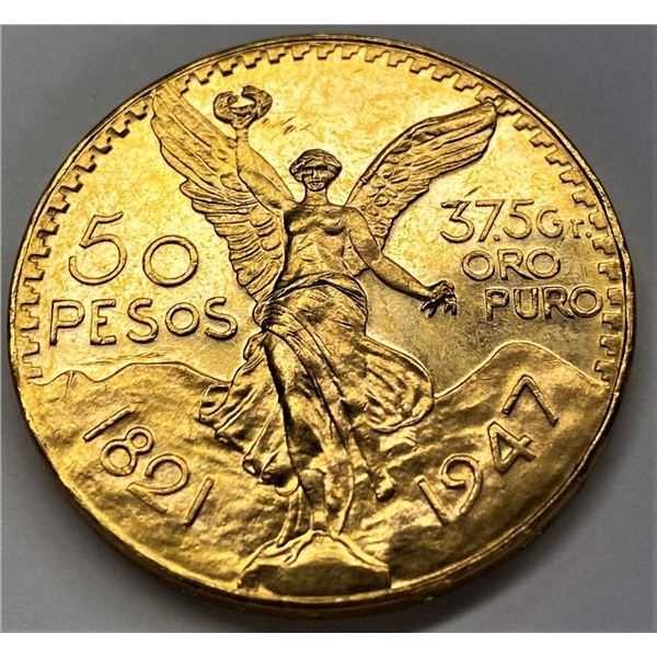 1947 Mexico Gold 50 Pesos MS64 PL