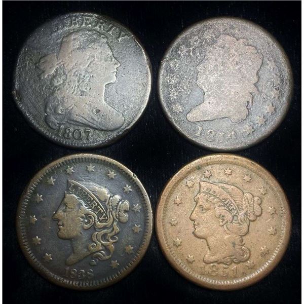 1807-1851 Draped Bust / Liberty Head Cents (4-coins)