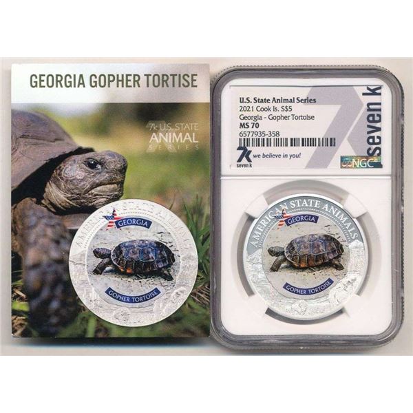 2021 Cook Island $5 Georgia-Gopher Tortoise 1 ozt .999 Silver NGC MS70
