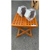 Image 1 : WOODEN FOLDING PATIO TABLE AND 2 NEW HEXAGON WALL SHELF SETS