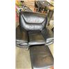 Image 8 : BLACK LEATHER CHAISE LOUNGE AND ARMCHAIR WITH FOOTSTOOL - ARMCHAIR NEEDS LEG REPAIR