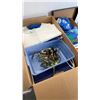 Image 8 : 2 BOXES AND BIN  OF FABRIC, SEWING SUPPLIES, PATTERNS AND MORE