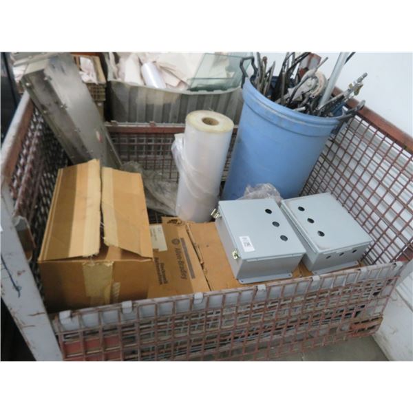 Contents of Crate Electrical Boxes, Pressure Washer Wands, Plastic Film