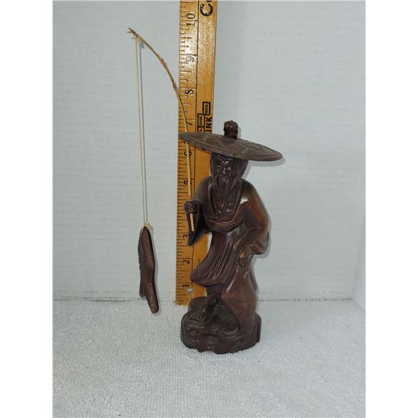HANDCARVED WOODEN THAI FISHERMAN STATUE