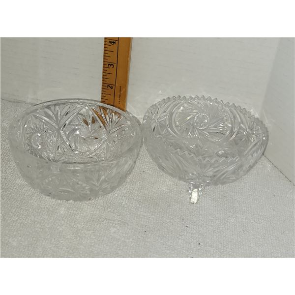 LOT OF 2 CRYSTAL CANDY DISHES (FOOTED AND NON FOOTED)