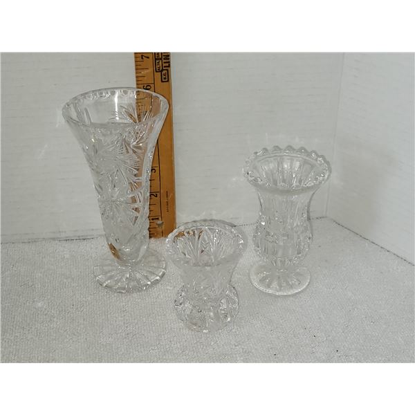 LOT OF 3 LEAD CRYSTAL VASES