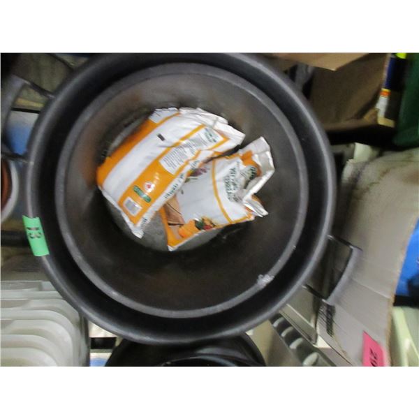 2 LARGE FLOWER POTS & 2 BAGS OF SOIL