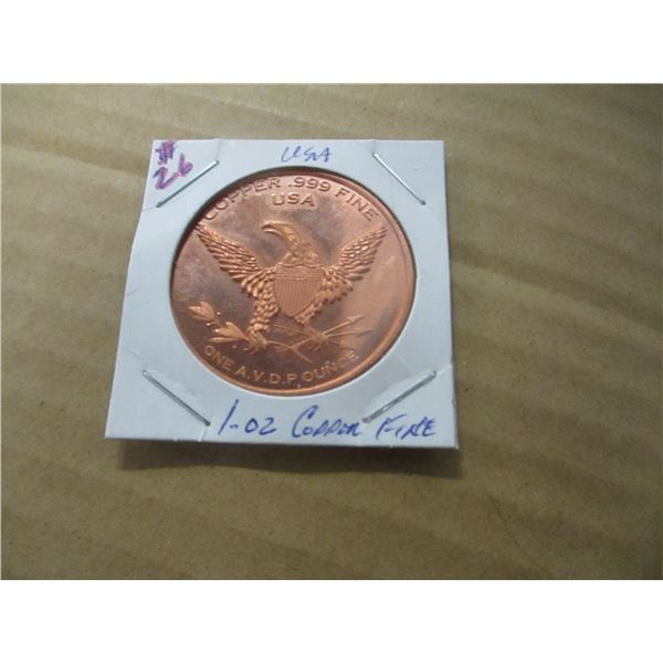USA .999 FINE COPPER 1 OZ EAGLE