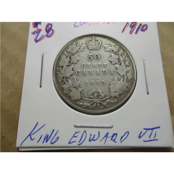 1910 CANADA KING EDWARD VII SILVER HALF DOLLAR