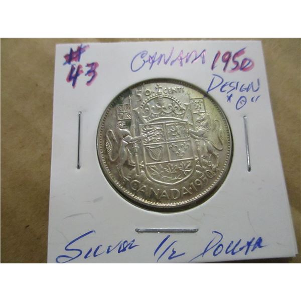 1950 (DESIGN "0") CANADA SILVER HALF DOLLAR