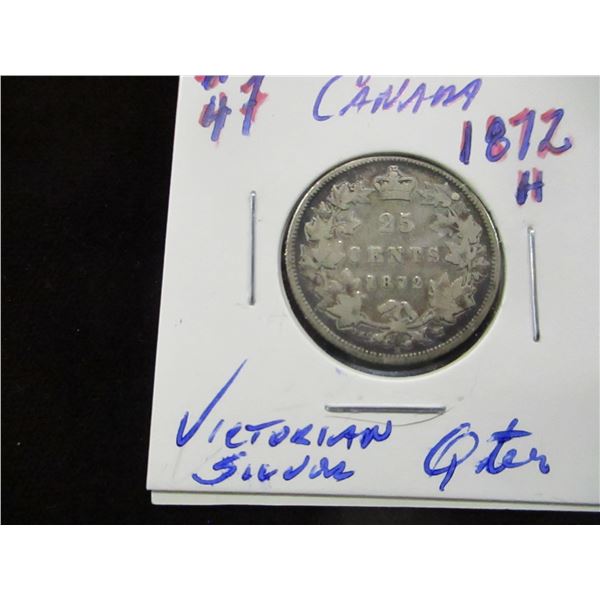 1872 H FINE VICTORIAN CANADA SILVER QUARTER