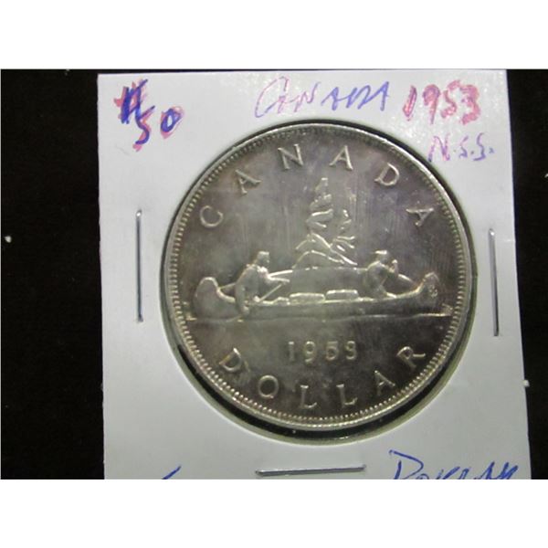 1953 NO SHOULDER STRAP CANADA SILVER DOLLAR