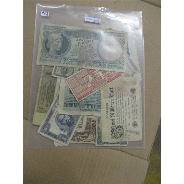 STOCK SHEET OF OVER 12 WORLD CURRENCY BANK NOTES