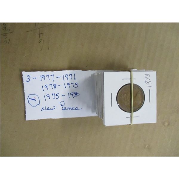 3 - 1977, 1971, 1978, 1973, 1975, 1980 NEW PENCE COINS