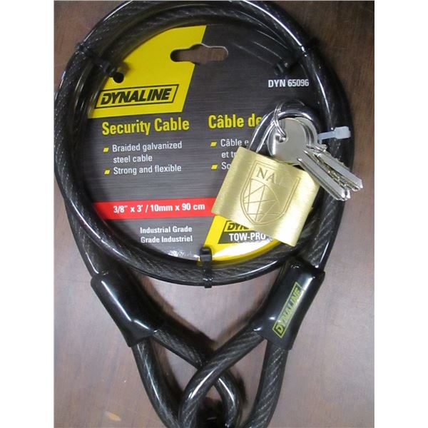 NEW:  3/8" X 3' SECURITY CABLE C/W LOCK