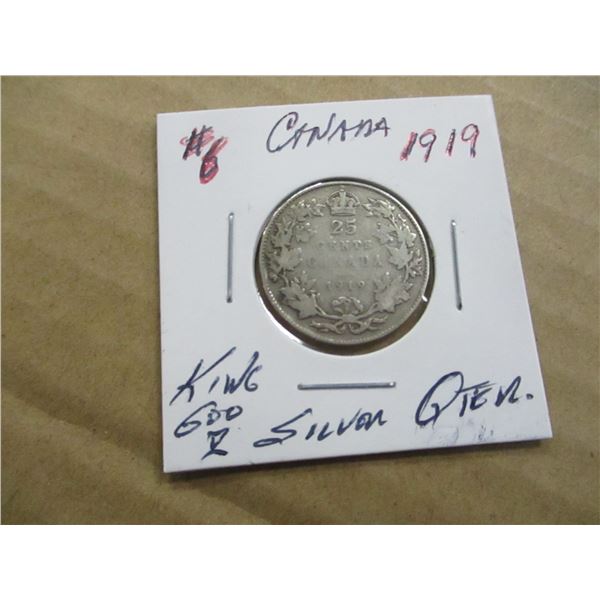 1919 CANADA KING GEORGE V SILVER QUARTER