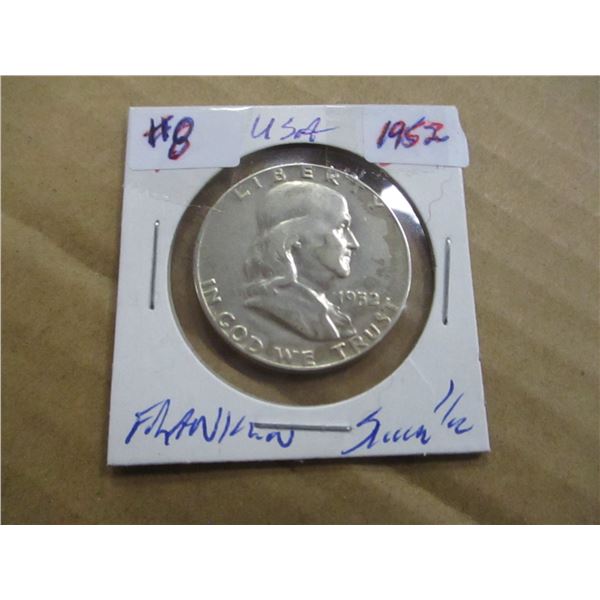 1952 USA FRANKLIN SILVER HALF DOLLAR