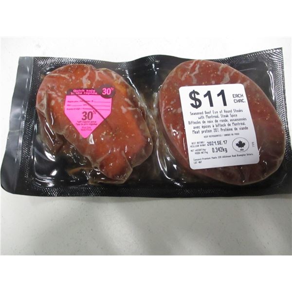 SHELF PULLS (AS IS):  BEEF EYE OF ROUND STEAK (APPROX. .342 KG)