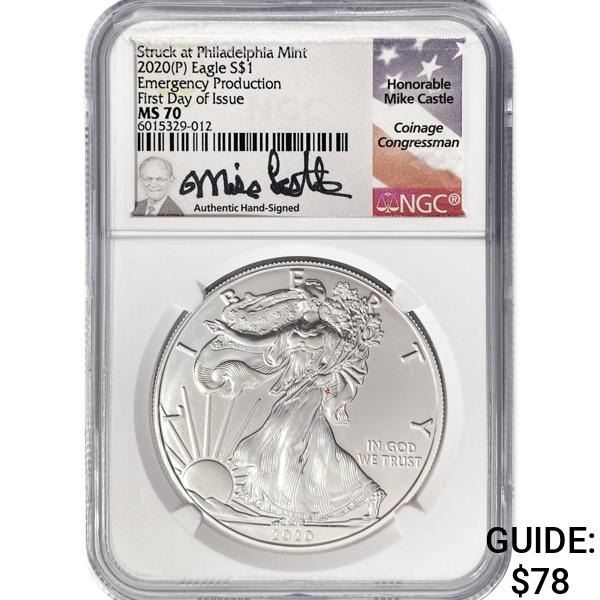 2020(P) ASE Castle Signed NGC MS70 1st Day