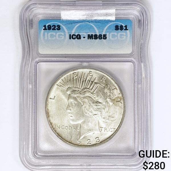 1923 Silver Peace Dollar ICG MS65