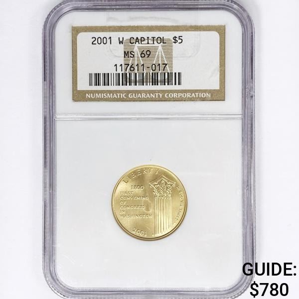 2001-W $5 8.36g Capitol Gold NGC MS69