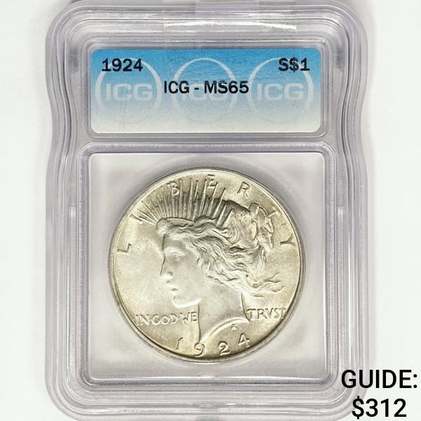 1924 Silver Peace Dollar ICG MS65