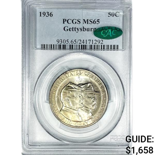 1936 CAC Gettysburg Half Dollar PCGS MS65