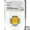 Image 1 : 1905 $5 Gold Half Eagle NGC MS62