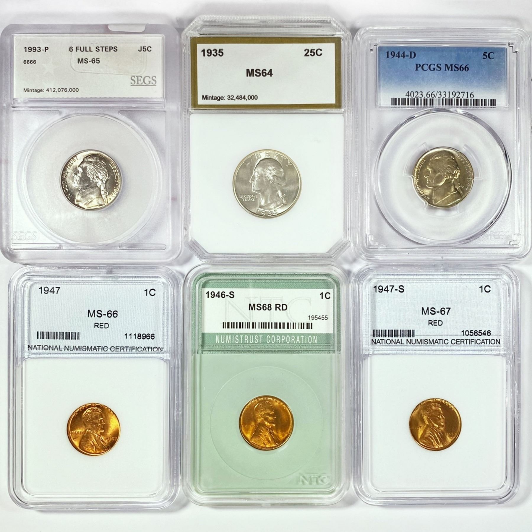 1935 1993 Set 6 3 1C 2 5C 1 25C MS 1935-1993-set-6-3-1c-2-5c-1-25c-ms