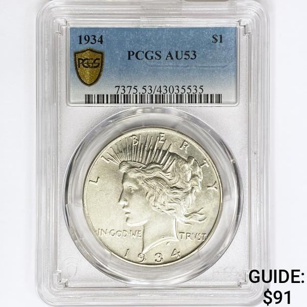 1934 Silver Peace Dollar PCGS AU53