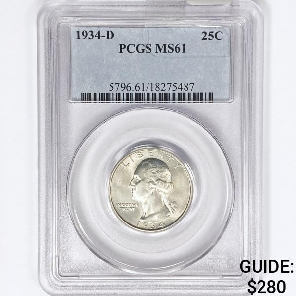 1934-D Washington Silver Quarter PCGS MS61