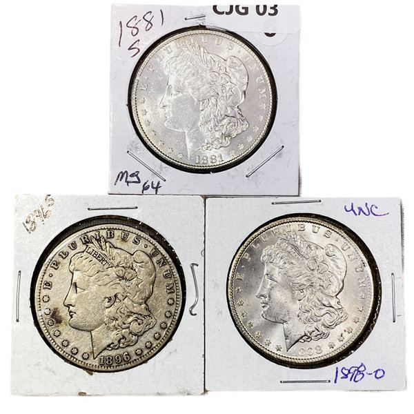 1881-1896 Morgan Silver Dollars (3 Coins)
