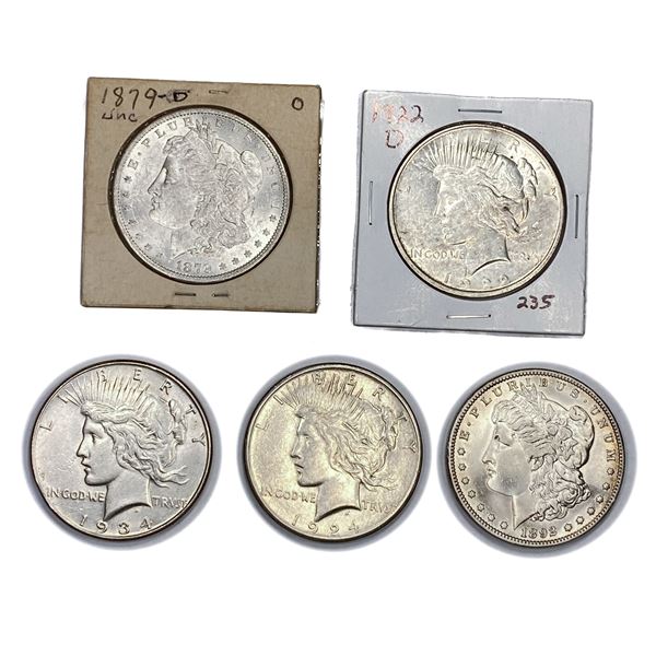 1879-1934 US Silver Dollars (5 Coins)