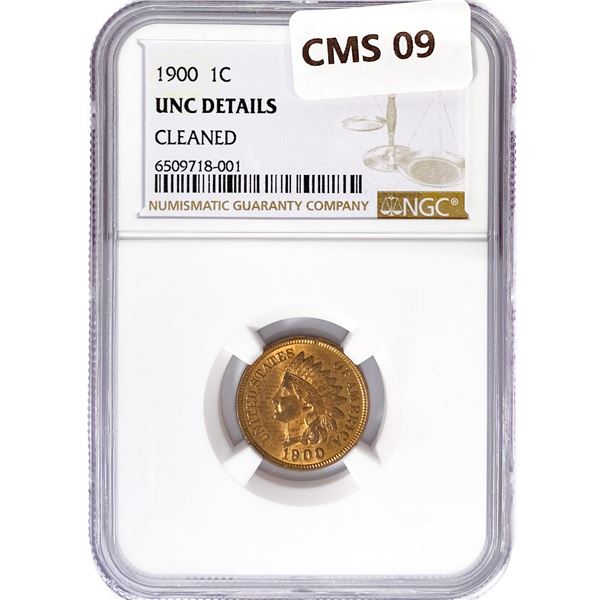1900 Indian Head Cent NGC UNC Details, Cleaned