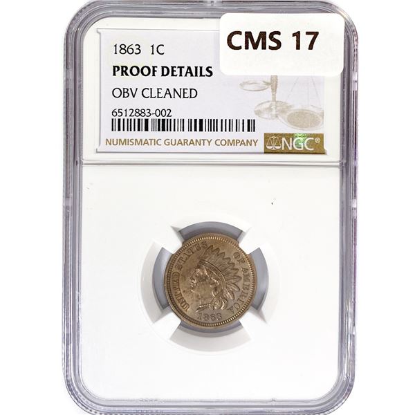 1863 Indian Head Cent NGC PROOF Obv Cleaned