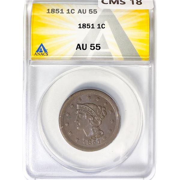 1851 Large Cent ANACS AU55