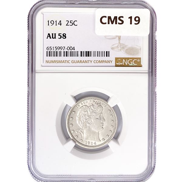 1914 Barber Quarter NGC AU58